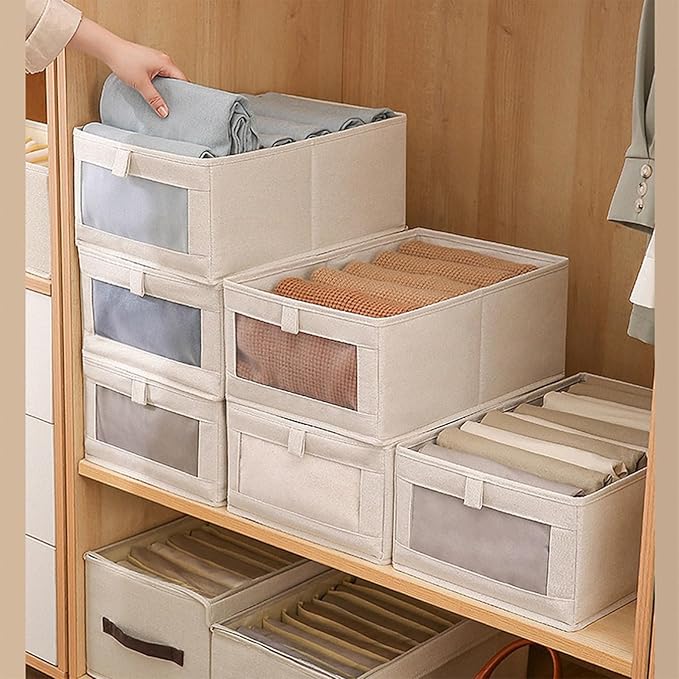 Linen Closet Organizers And Storage, 12 Pack Closet Storage Bins Linen Closet Baskets for Closet Organization Foldable Closet Organizer Bins with Clear Window For Organizing Clothing, Jeans, Shelves