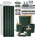 Clara Clark Bathroom Accessories Set - Bathroom Set with Adhesive Corner Shower Caddy Hanging, 25PC Bathroom Accessory Set, Hunter Green Shower Curtain Set, Toilet Brush, Trash Can & Soap Dispenser