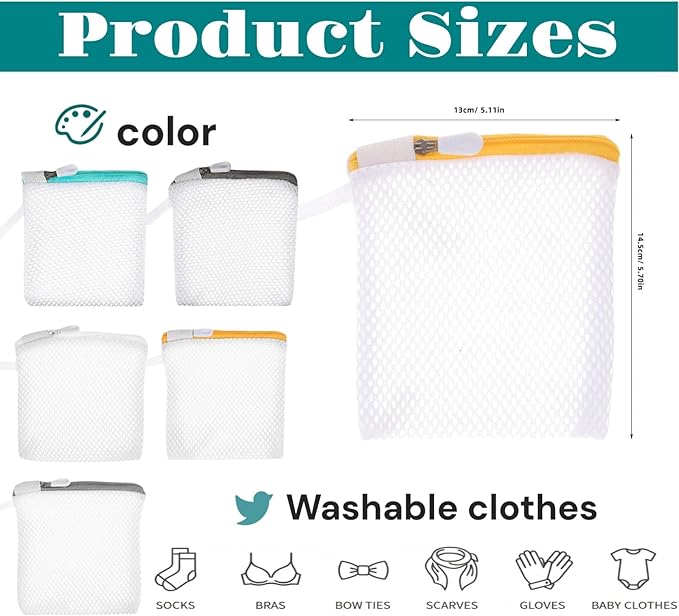 6pcs Laundry Bag Mesh Wash Bag Mini Washing Machine Underwear Washing Bag Zipper Wash Bags Protecting Wash Bag Foldable Laundry Pouch for Home Travel Laundry Room Bag Bra