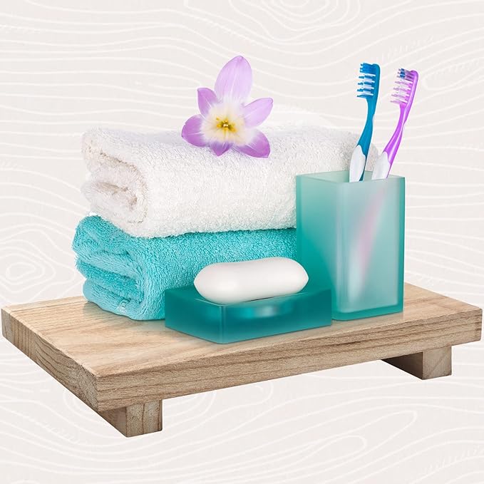 Nuogo Wood Riser Tray Soap, Stand Soap Tray for Kitchen Sink, Wood Pedestal for Kitchen Counter Sink Stand Decorative Rustic Bathroom Dishes Plant Bottles Candles Display(9 x 6 Inch,Natural)