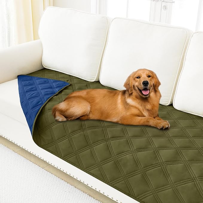 Smiry Waterproof Dog Bed Cover Blanket 30x70, Soft Reversible Pet Blanket, Washable Leakproof Cats Dogs Couch Cover for Sofa, Couch, Furniture, Lattice, Green/Navy