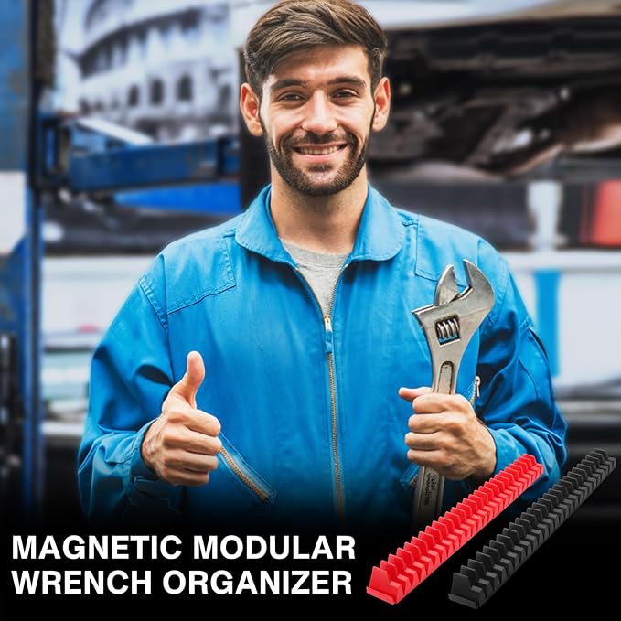 42 Pieces Modular Wrench Organizer Magnetic Wrench Holder Plastic Modular Tool Organizers with Label for Tool Drawer Storage (Black and Red, for 100 Wrenches)