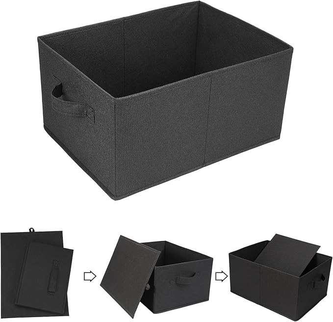 BOMKEE Clothings Collapsible Storage Bins, Foldable Organizers and Storage Baskets Cube Storage Bin for Bedroom Living Room (4 Pack) (Black, 15.4x11.4x7.9inch)