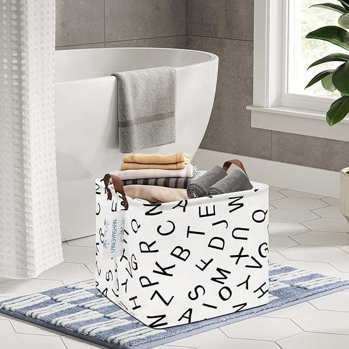 LANGYASHAN Square Storage Baskets Waterproof Canvas Children Laundry Nursery Hamper for Shelves Gift Baskets Toy Organizer Room Decor (Square alphabet)