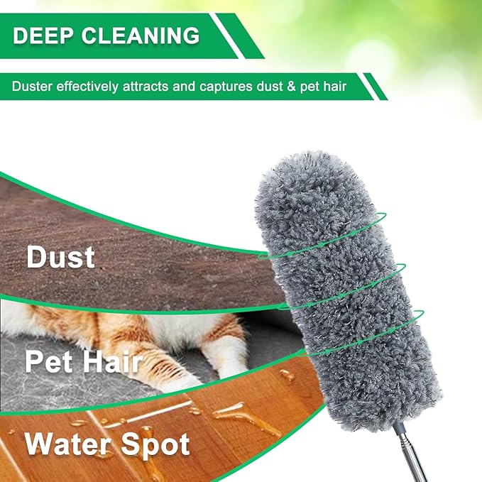 2 Pack Small Microfiber Feather Duster for Cleaning, Hand Washable Dusters with Extendable Pole, Cleaning Tools for Office, Car, Window, Furniture, Ceiling Fan