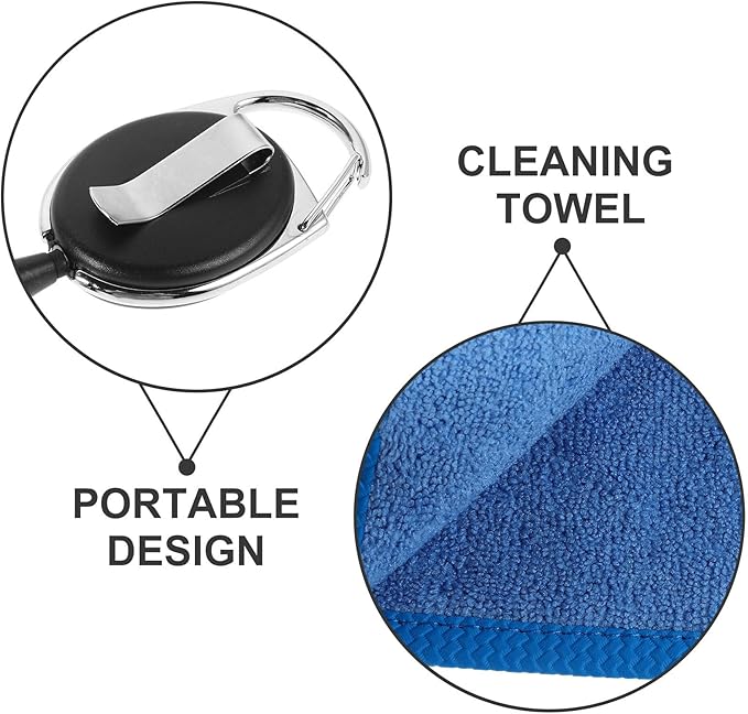 Kisangel Retractable Golf Towel with Carabiner Clip Small Blue Microfiber Cloth for Cleaning Golf Clubs and Balls Suitable for Men and Women Use