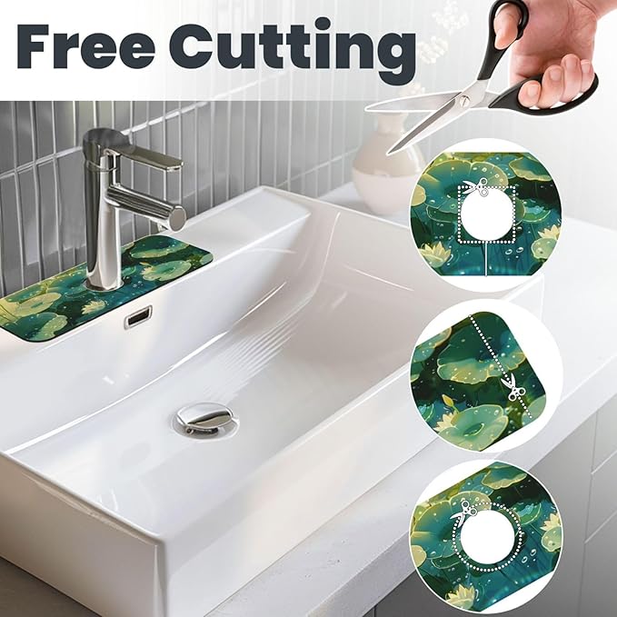 Faucet Draining Mat For Kitchen Sink, Green Lotus Leaves Diatom Mud Absorbent Drain Pad For Bathroom Kitchen Sink Splash Guard Drying Mat