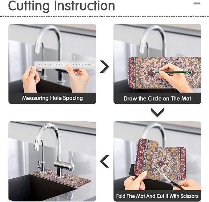 Kitchen Sink Splash Guard Sink Faucet Mat Faucet Handle Drip Catcher Drain Mats for Kitchen Bathroom Countertop Absorbent Dish Drying Mat Pad 2pack 14.7x5.4Inch Boho Retro Tan Red