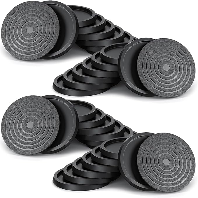 32Pcs 3.5inch Furniture Coasters Non-Slip Bed Leg Pads Round Rubber Anti Sliding Caster Cups for Hardwood Floors Black
