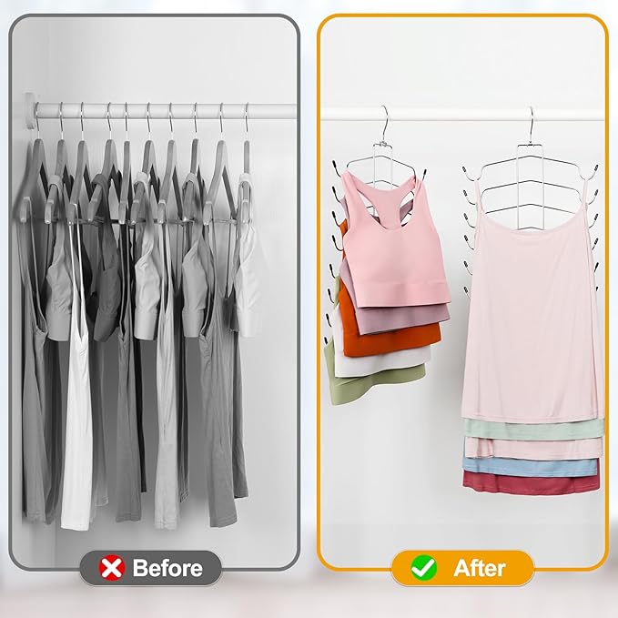 TOPIA HANGER 2 Pack Tank Top Hanger, 8 Layers Bra Hanger Space Saving, Sport Yoga Bras Holder, Closet Organizers and Storage for Camisoles Tank Tops Sports Yoga Bras Swimsuits, Silver CT79B