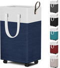 HomeHacks 75L Rolling Laundry Basket with Wheels, Collapsible & Waterproof Laundry Hamper, Mobile Clothes Hamper, Storage Laundry Bins with Handles for Laundry Room, Bedroom, Bathroom & Dorm, Blue