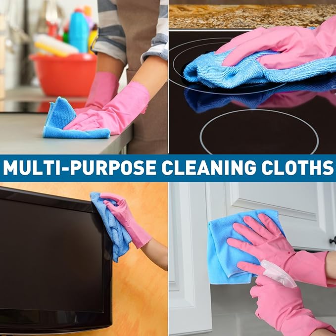 Microfiber Cleaning Cloths-15 Pack, Cleaning Rags, Microfiber Towels for Cars, Home Blue (12x12 inches)