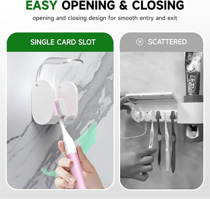 6 Pcs Toothbrush Holders Wall Mounted, Single Slot Design, Shower Self Adhesive Wall Mounted Toothbrush Holder with Cover, Waterproof and Dustproof, Suitable for Bathroom, Family, Travel (Transparent)