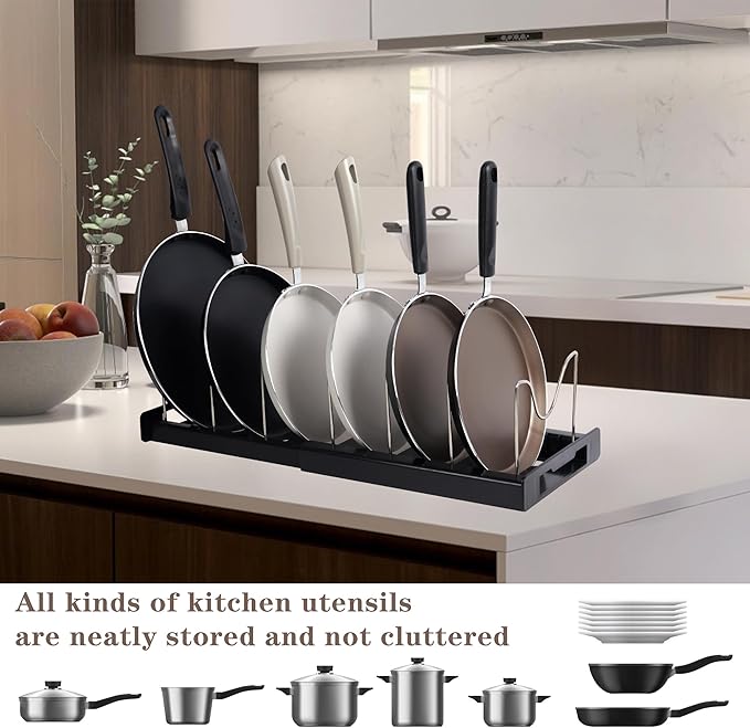 Expandable Pot and Pan Organizer Rack with 7 Stainless Steel Adjustable Shelves, for Neatly Storing Cookware, Pots, Pans, Lid (Style 1)