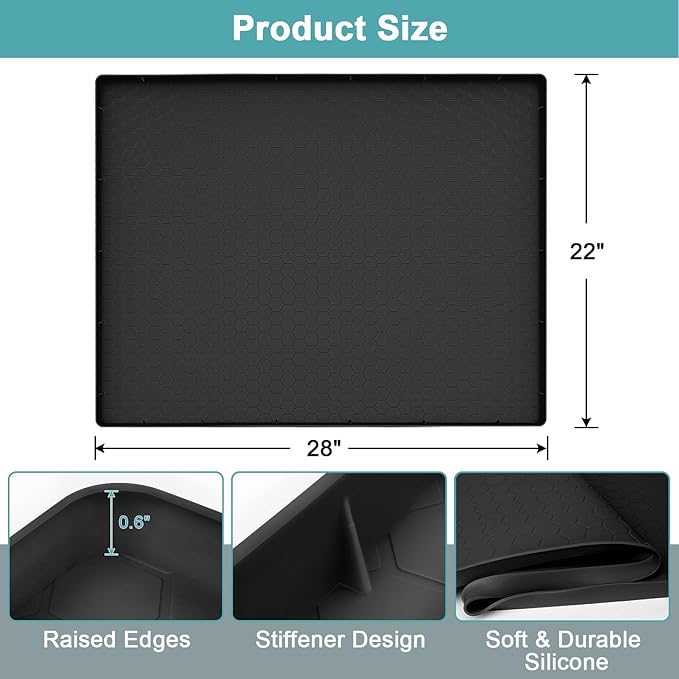 Under Sink Mat 28" x 22", Silicone Under Kitchen Sink Mat, Waterproof Under Sink Protector Mat, Shelf Liners Cabinet Liner for Kitchen and Bathroom, Black