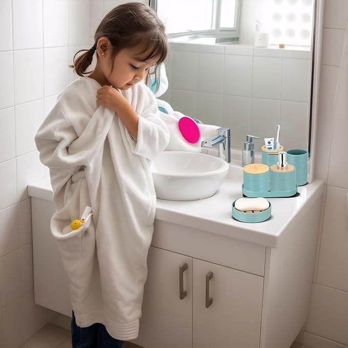 IMAVO Blue Bathroom Set,26Pcs Bathroom Accessories Set with PVC Shower Curtain,Rugs,Trash Can,Tray,Soap Dispenser,Soap Dish,Toothbrush Holder,Toothbrush Cup,Toilet Brush Holder and Qtip Holders
