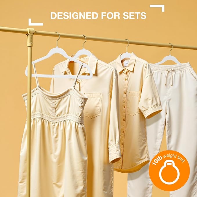 Korpai 50 Pack White Velvet Hangers,Coat Hanger Non Slip,Heavy-Duty,Space Saving,Slim Clothes Hangers for Pants,Outfit,Skirts,Suits,Coats,Dresses ect.Felt Hangers with Gold 360°Swivel Hook