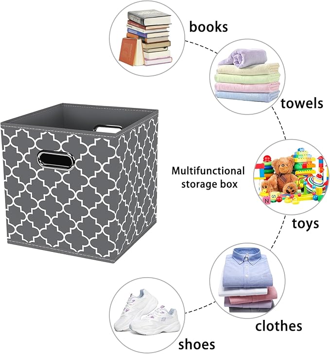 Fabric storage bins Cubes, Fabric Cube Organizer with Handle, Foldable Cube Bins for Cloth or Accessary Storage, 11x11x11, Set of 3, (Gray Light)