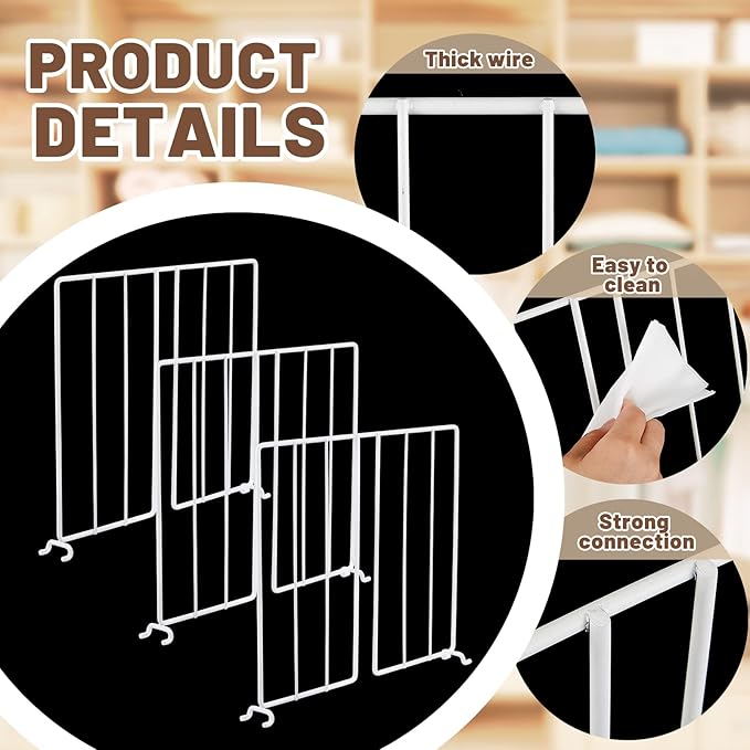 Amylove 24 Pcs Wire Shelf Divider for Wire Shelves Closet Organization Clothes Wardrobe Separators Closet Organizer Dividers Storage Rack Separator for Cabinets Kitchen Office, White