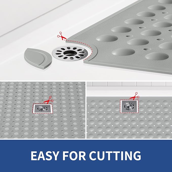 OTHWAY Large Shower Mat 34"x 23", TPE Non Slip Shower Mat for Walk in Shower Stall, Inside Shower Mats with Drain Holes Suction Cups, Anti-Slip for Elderly Kids (Dark Grey)