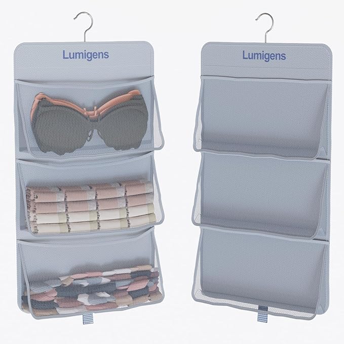 Hanging Closet Organizer with Pockets, Sock & Underwear Organizer, Bra Organizer for Closet Storage with 360° Rotating Hook, Space Saving Hanging Storage for Closet, Bedroom, RV