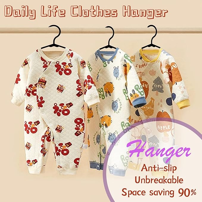 Baby Hangers for Closet 50 Pack Black Plastic Kids Children's Clothes Hangers Non-Slip (Black, 50)