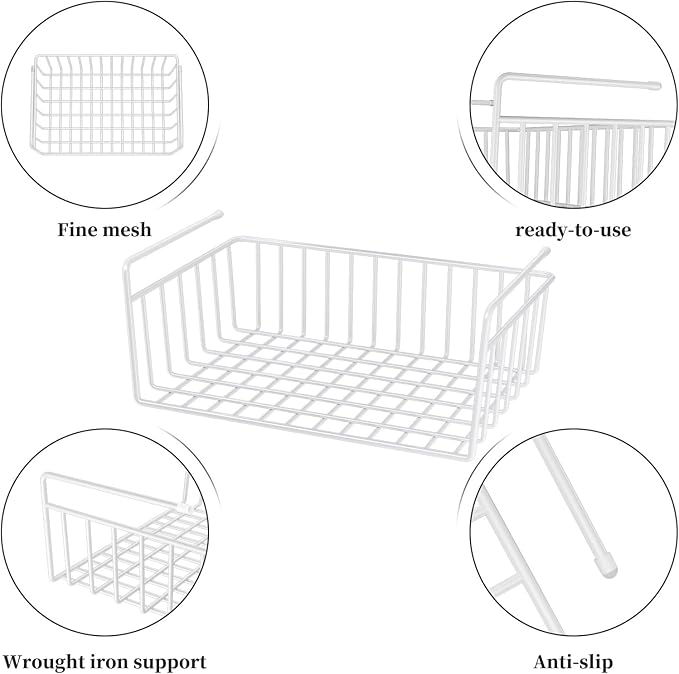 SUFAUY 6-Pack Under Shelf Basket Storage, Wire Shelves for Storage and Organization, Under Cabinet Paper Plate Dispenser Organizer Holds up to 22lbs for Pantry Closet, 10.6“d x 16" w, White