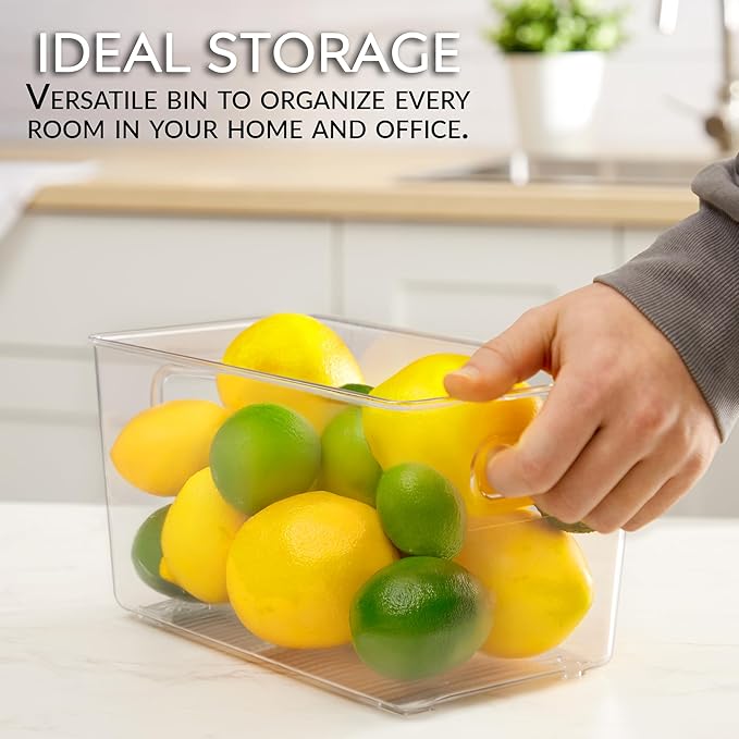 Set of 6 Clear Plastic Storage Bins With Handles, Containers To Organize Pantry, Fridge, Cabinet, Kitchen, Countertop, Closet, Cupboard, Home Organization and Storage