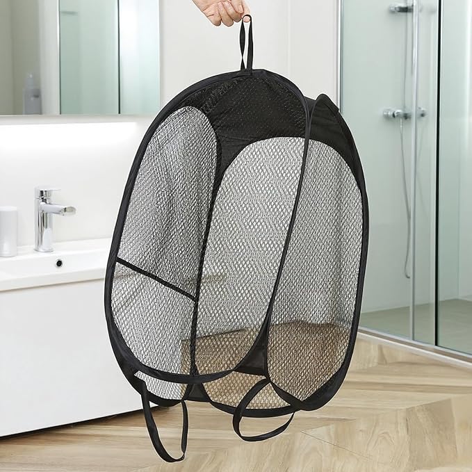 Mesh Laundry Hamper, Foldable Pop-Up Design, Black (black, small)