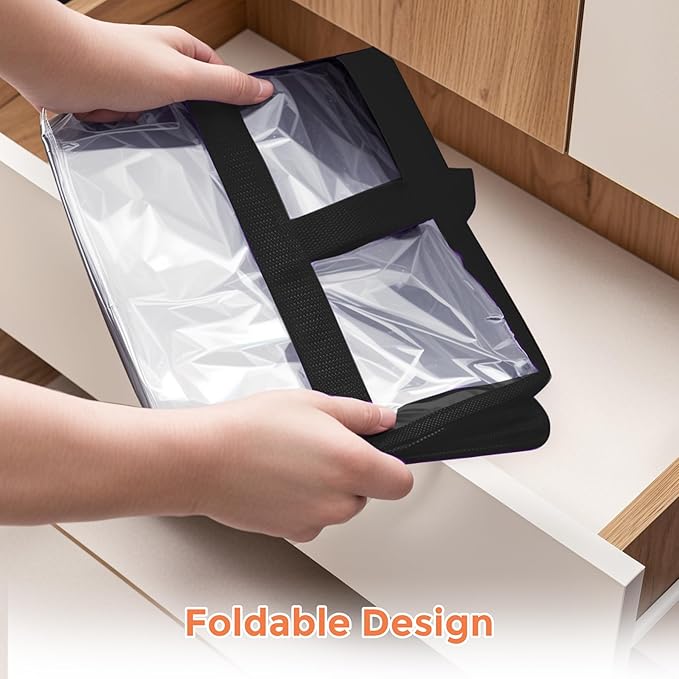 Budding Joy Clear Zippered Storage Bags for Clothes,40L Closet Organizers and Storage Containers Vinyl Moving Bag for Bedding, Linen, Blankets, Comforters, Clothing & Toys, Black, 4 Pack