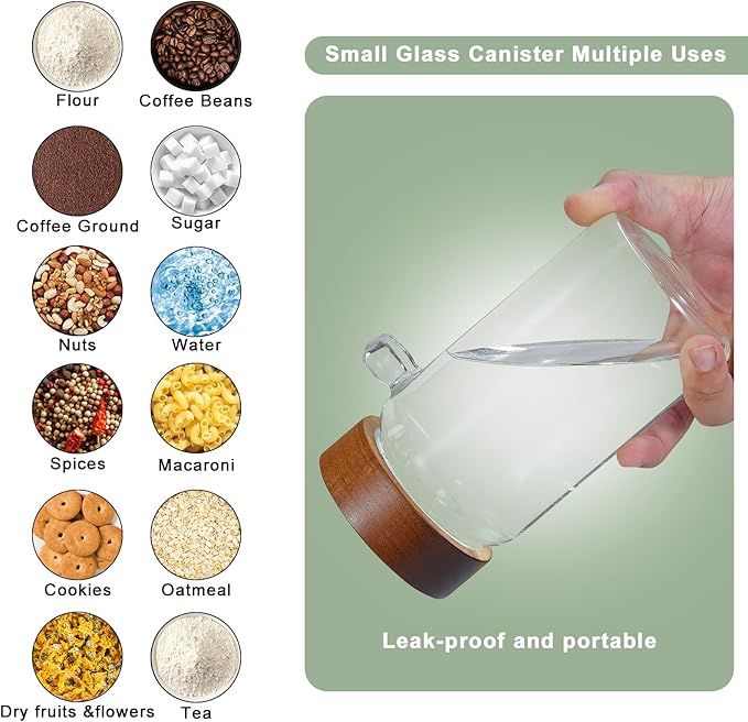 Patoper Glass Coffee Jars Spice Jar Round Storage Canister with Wooden Lid Clear Glass Food Jar for Pantry Sugar Tea Coffee Bean Spice Nuts Cookies Bath Salts (2×550ml(18oz) with spoon)