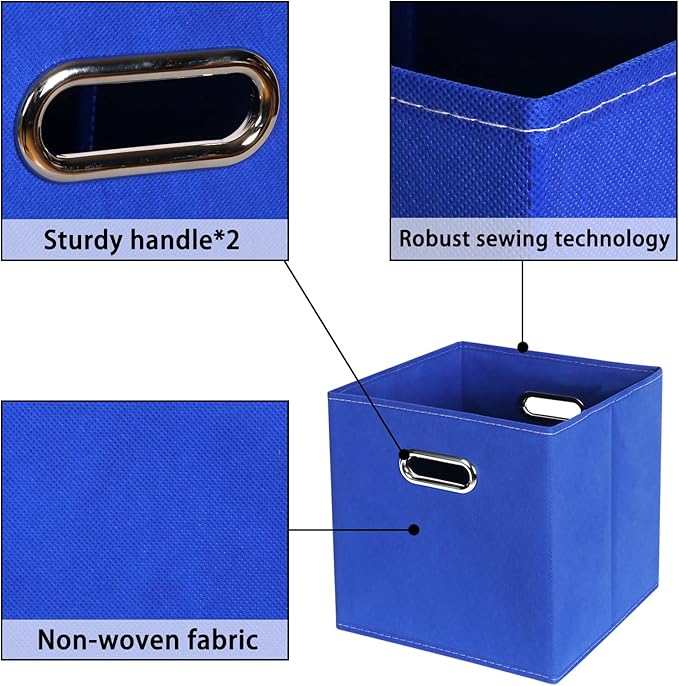 Fabric storage bins Cubes, Fabric Cube Organizer with Handle, Foldable Cube Bins for Cloth or Accessary Storage, 11x11x11, Set of 6, (Dark Blue)