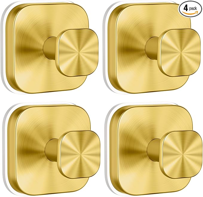 BKV Suction Cup Hooks for Shower,Heavy Duty Shower Hooks for Bathroom Wall,Glass Windows,Smooth Doors to Hang Towels,Robes,Coat,Reusable Suction Cup Wreath Hanger for Christmas Wreaths-Gold(4 Pack)
