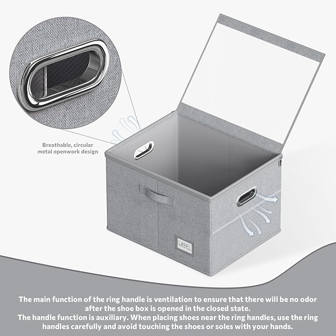 Shoe Organizer for Closet, Large Shoe Box Storage Containers with Clear Window, Space Saving Shoe Bin with Foldable Bottom Support Adjustable Dividers - Fits 16 Pairs (Grey, (19.7*15.7*13)x1)