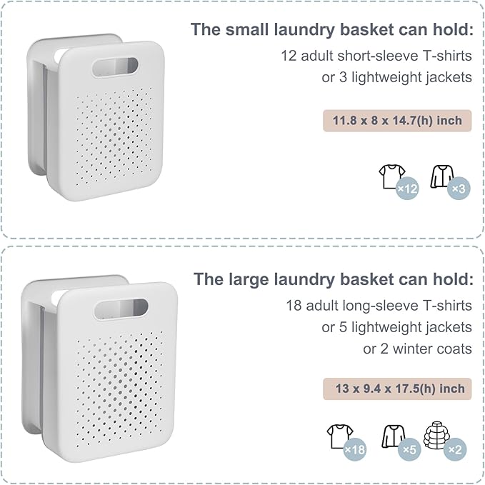 Large Collapsible Laundry Basket, Space-Saving Wall-Mounted Hamper Organizer for Home, Dorms, RVs, Measures 13" x 9.5" x 17.5" In