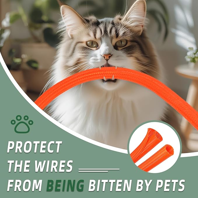 Split Wire Loom Tubing, Cable Protector Sleeve, Braided Cable Management for TV/Computer/Home Theater/Engine Bay, Cord Protectors from Pets No Chew (Orange, 1"-25ft)