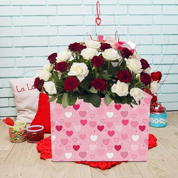 Rectangular Storage Basket Empty,Collapsible Gift Basket with Handles,Heart Print Basket, Books Box,Room Decor(Love You Heart)
