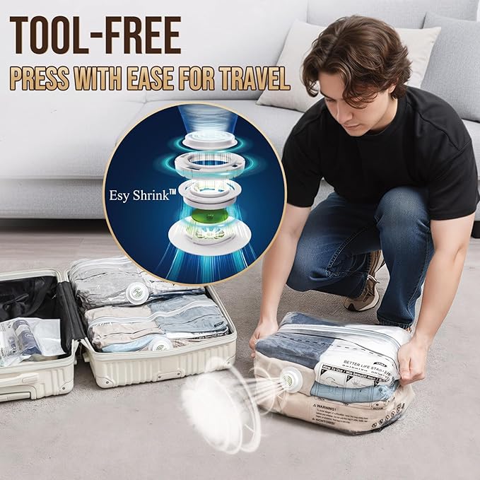 TAILI 6 Pack Cube Vacuum Storage Bags, Medium Size (25x19x11 inch), Vacuum Seal Bags for Clothing, Travel Compression Packing for Clothes, Blankets, Baby Clothes, Travel Essential