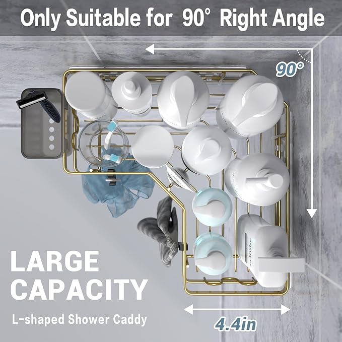 Corner Shower Caddy Organizer Shelf: 2Pack Adhesive Shower Rack, No Drilling Stainless Steel Shower Storage Shelves for Bathroom Kitchen (Gold)
