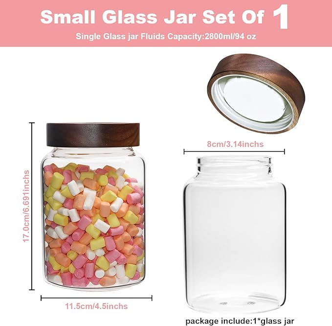 Patoper Airtight Glass Jars with Wooden Lid Round Spice Jar Clear Glass Food Storage Jar Canister with Screw Lid for Coffee Ground Bean Candy Pantry Sugar Tea Cookies Bath Salts (1200ml/40oz-1pack-A)