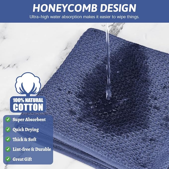 Nialnant 100% Cotton Kitchen Dish Cloths,6 Pack Absorbent Dish Towels for Kitchen,Quick Drying Tea Towels Set 12x12 Inches, Navy Blue