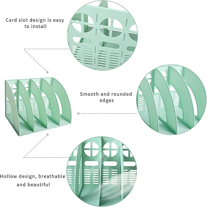 SAYEEC Sturdy Magazine Holder 4 Compartments Plastic Desktop File Organizer File Dividers Office Organizer Storage Document Magaizne Rack Display Box (Green)