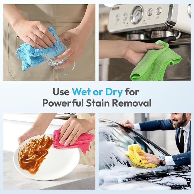 Microfiber Cleaning Cloth 12"X12" 24 Pack Colour Lint Free Microfiber Towels for Cars-Extra Thick, Streak-Free, Fast Absorbent - Reusable Multi-Purpose Housekeeping Rags for Cars