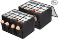 Fabric Shoe Organizer for Closet, Fits up to 24 Pairs, Foldable Shoe Storage Bin Containers with Adjustable Dividers and Clear Cover, Black, 2 Pack