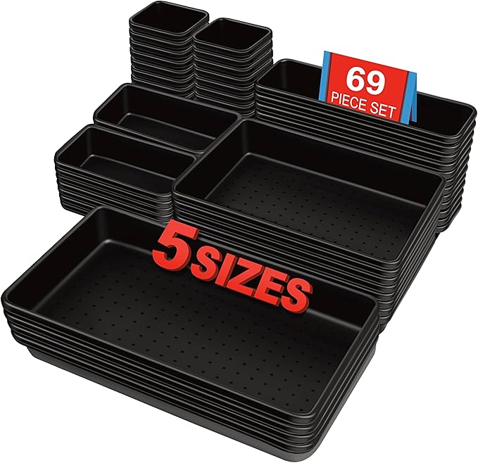 C&T 69-Pieces Tool Box Organizer Tray Divider Set, Tool Drawer Tray Divider, Large Plastic Interlocking Organizer (Includes 5 Sizes) for Drawer Organization, Workbench and Storage