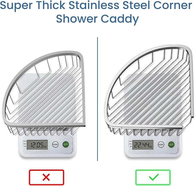 TENOVEL Shower Basket Brushed Stainless Shower Corner Shelf, 304 Caddy Stainless Steel Rustproof, Organizer Wall Mounted Basket(Includes Screws)