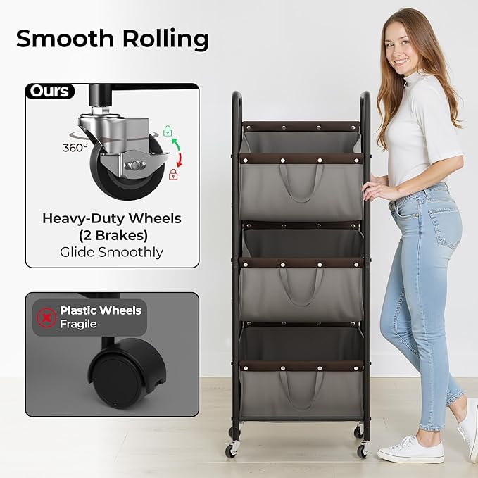 GRANNY SAYS 3 Tier Laundry Sorter, Laundry Hamper with Wheels, Laundry Room Organization and Storage, 3 Section Rolling Laundry Cart for Dorm, Bathroom, Bedroom, Closet, Grey