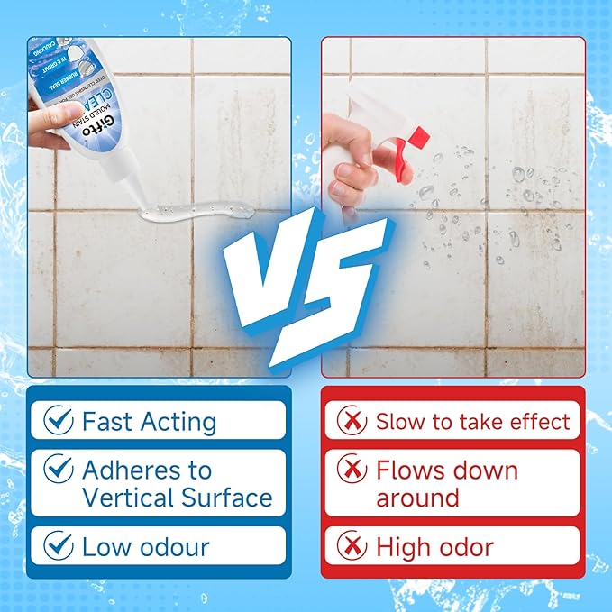 Gifto Mold Stain Remover Gel - Tile Grout Cleaner with Brush, Bleach Gel Washing Machine Cleaner Front Loader, Grout Cleaning Whitener for Bathroom Shower & Kitchen Sink, Non-Toxic, 10 fl oz 2 Pack
