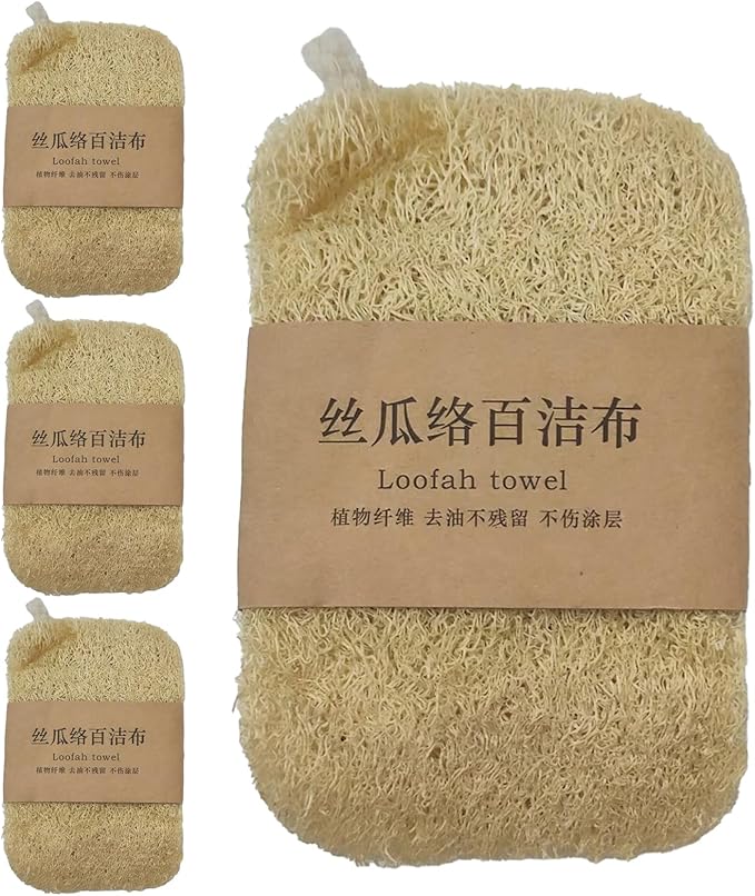 Eco-Friendly Natural Loofah Dish Scrubbers, Biodegradable & Zero Waste Kitchen Sponge, Reusable Non-Scratch Loofah for Kitchen, Bathroom & Household Cleaning, Unbleached Plant-Based Scrubber, 4-Pack