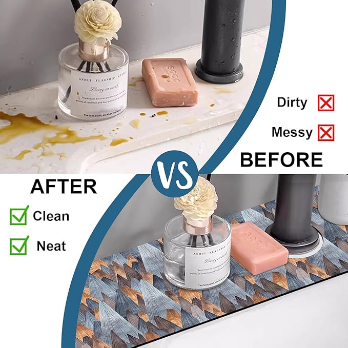 Abstract Mountain Sink Splash Guard Faucet Mat Mountain Landscape Super Absorbent Fast Drying Mat Sink Gadgets-Splash Guard Behind Faucet Drip Catcher for Kitchen Bathroom, 23.5"x5.5"